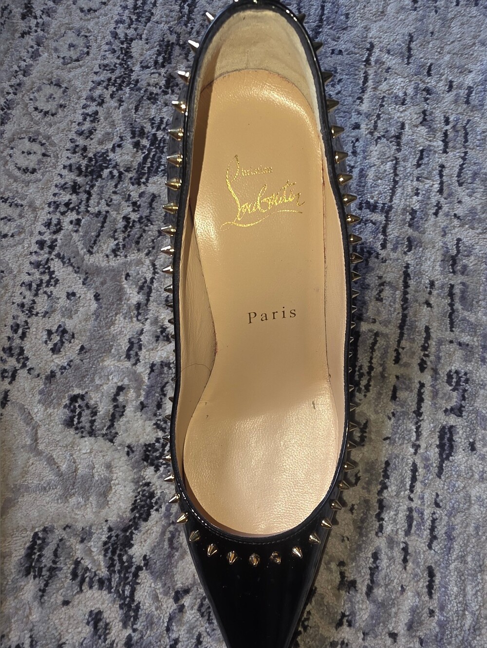 Christian Louboutin Black Patent Spike Pointed-Toe Pump